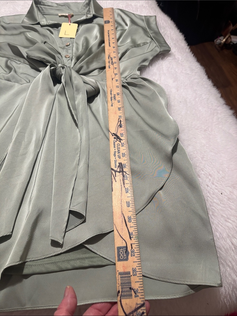 entro Satin Faux-Wrap Mini Dress in Sage - Picture 11 of 12